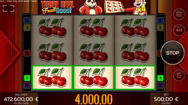 Three Reel Fruit Boost - big win with the multiplier