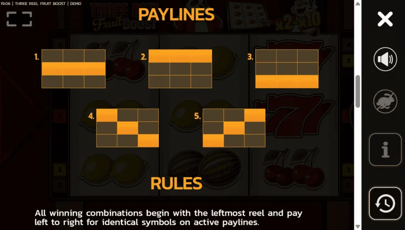 Three Reel Fruit Boost - active paylines