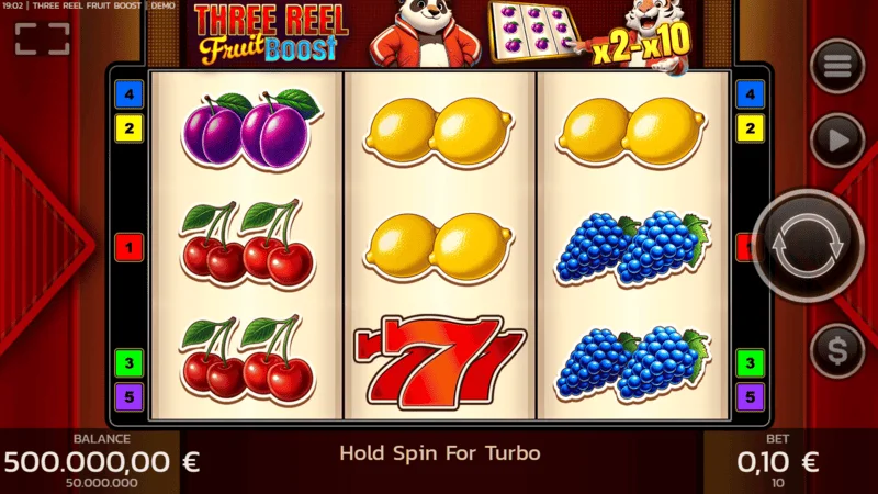 Three Reel Fruit Boost - main game screen